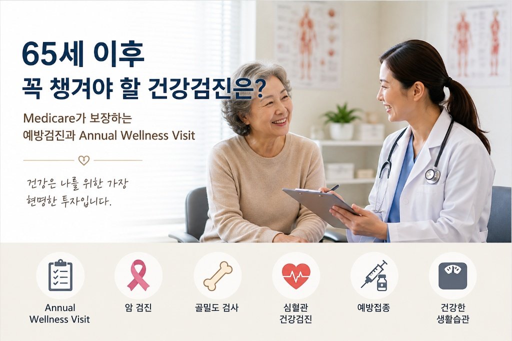 65세 이후 Medicare Annual Wellness Visit과 예방 건강검진을 준비하는 미국 시니어
